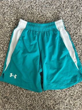 Boys Under Armour Teal and White Athletic Shorts, Size XS